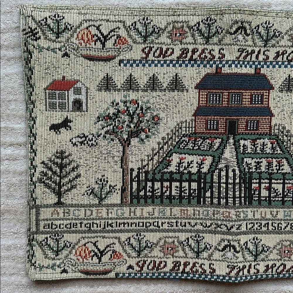 Set of 2 Vintage Style Handwoven Country Sampler Tapestry Place Mats Cottagecore